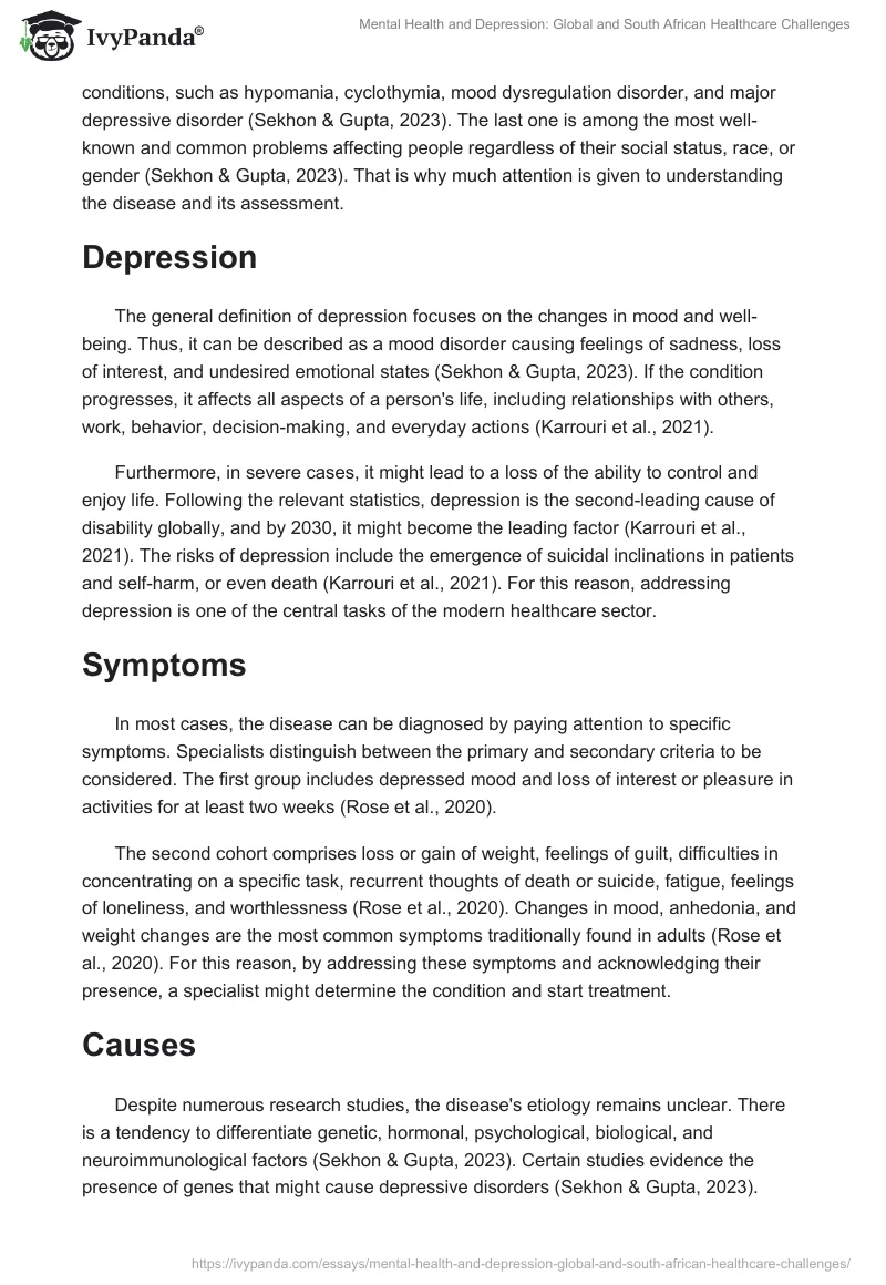 Mental Health and Depression: Global and South African Healthcare Challenges. Page 2