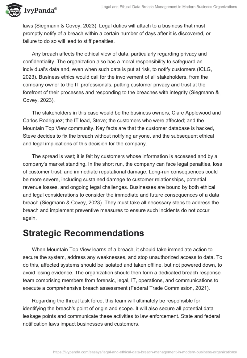 Legal and Ethical Data Breach Management in Modern Business Organizations. Page 2