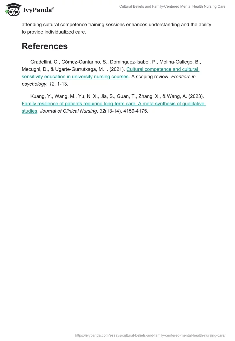 Cultural Beliefs and Family-Centered Mental Health Nursing Care. Page 2