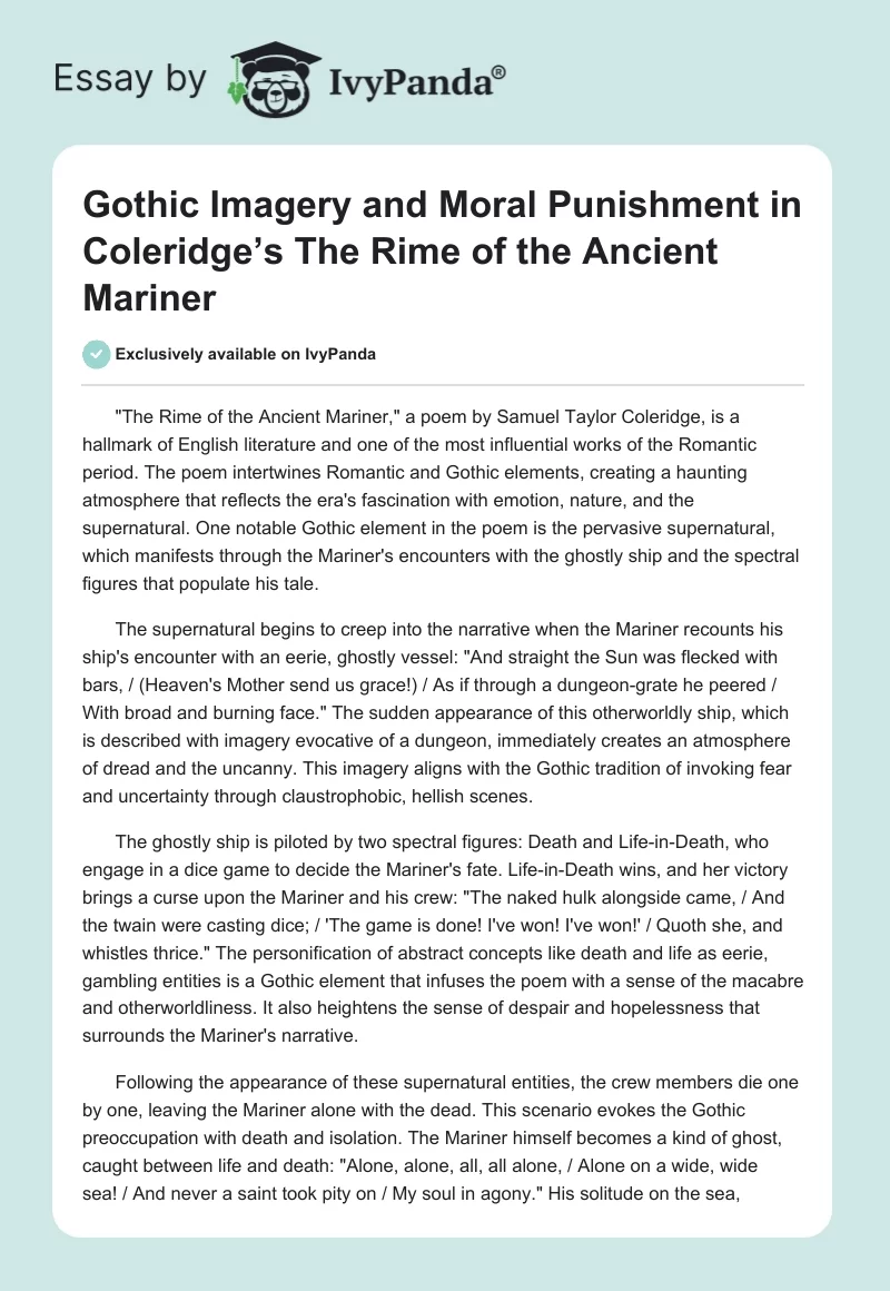 Gothic Imagery and Moral Punishment in Coleridge’s The Rime of the Ancient Mariner. Page 1