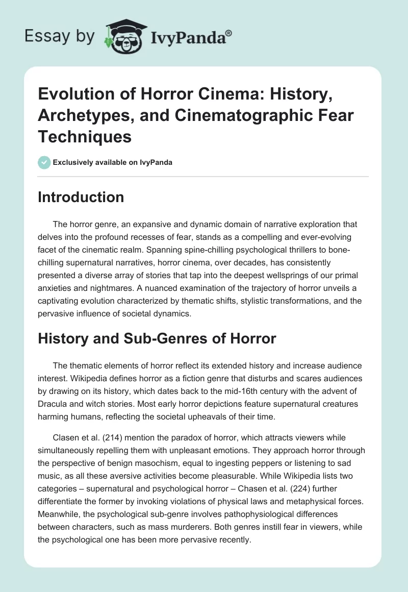 Evolution of Horror Cinema: History, Archetypes, and Cinematographic Fear Techniques. Page 1