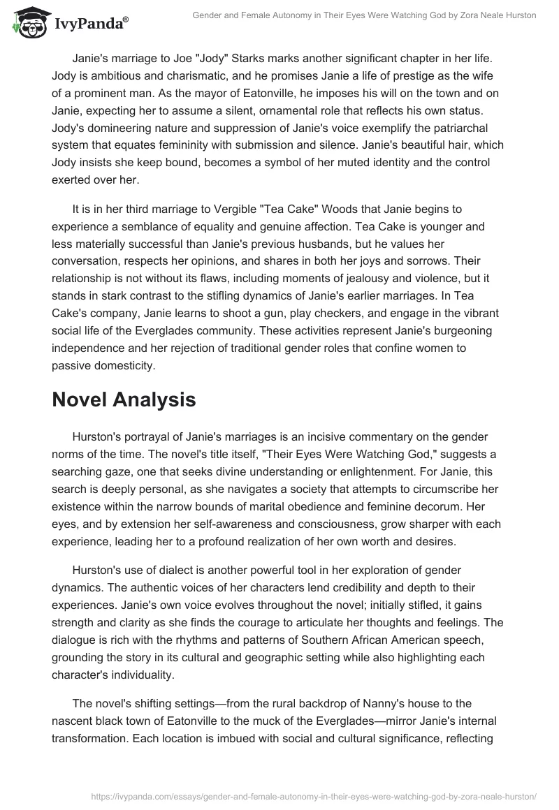 Gender and Female Autonomy in "Their Eyes Were Watching God" by Zora Neale Hurston. Page 2