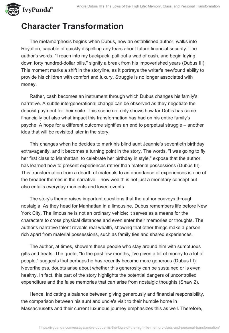 Andre Dubus III’s The Lows of the High Life: Memory, Class, and Personal Transformation. Page 2