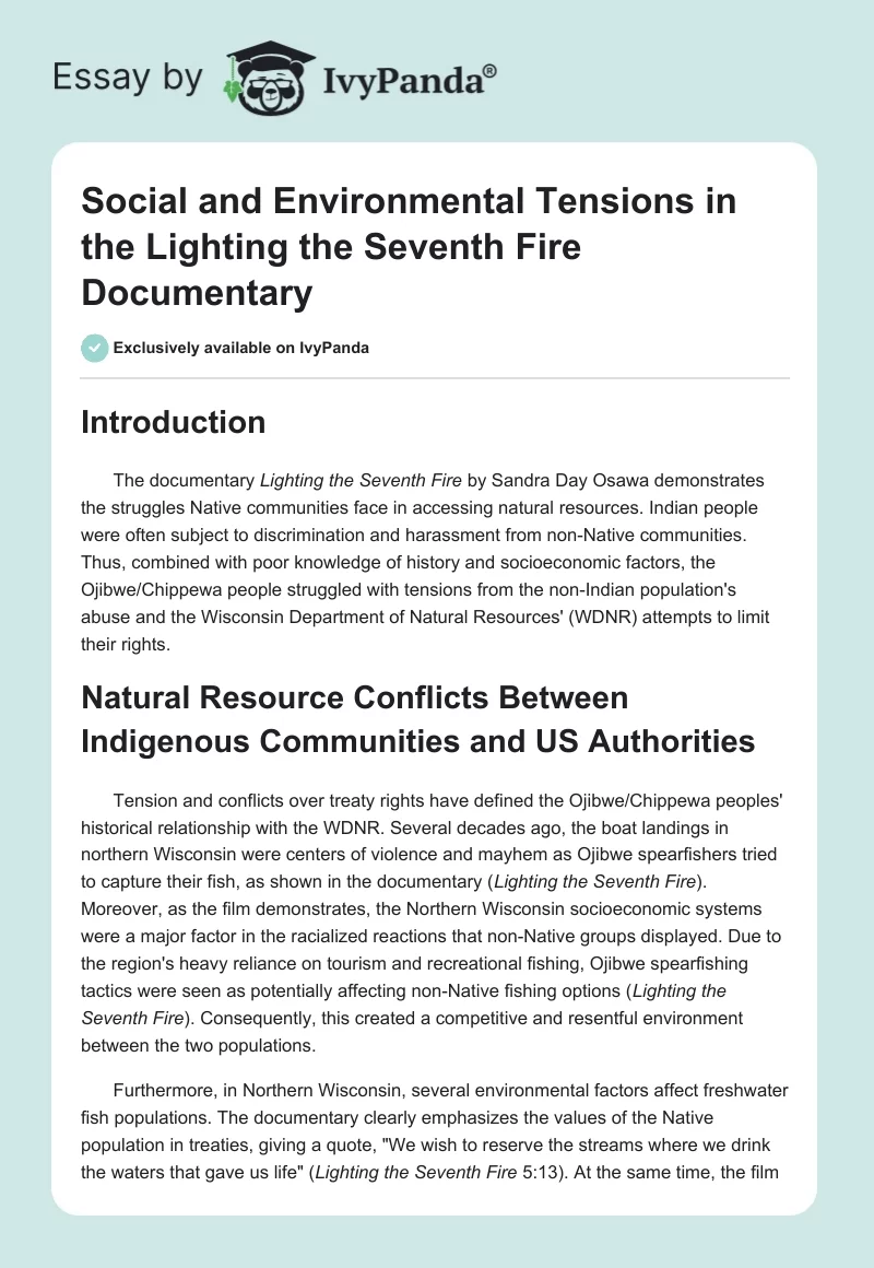 Social and Environmental Tensions in the Lighting the Seventh Fire Documentary. Page 1