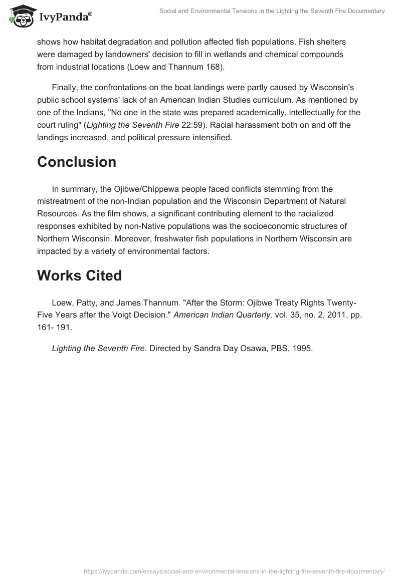 Social and Environmental Tensions in the Lighting the Seventh Fire Documentary. Page 2