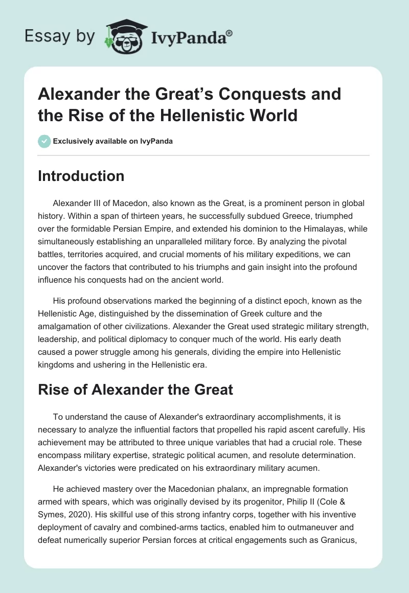 Alexander the Great’s Conquests and the Rise of the Hellenistic World. Page 1