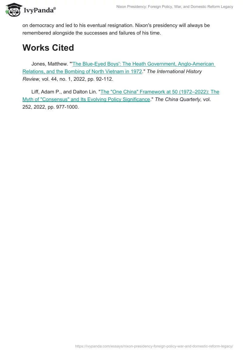 Nixon Presidency: Foreign Policy, War, and Domestic Reform Legacy. Page 2