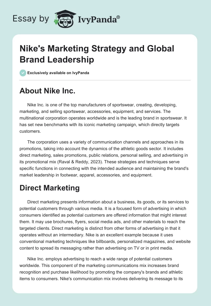 Nike's Marketing Strategy and Global Brand Leadership. Page 1