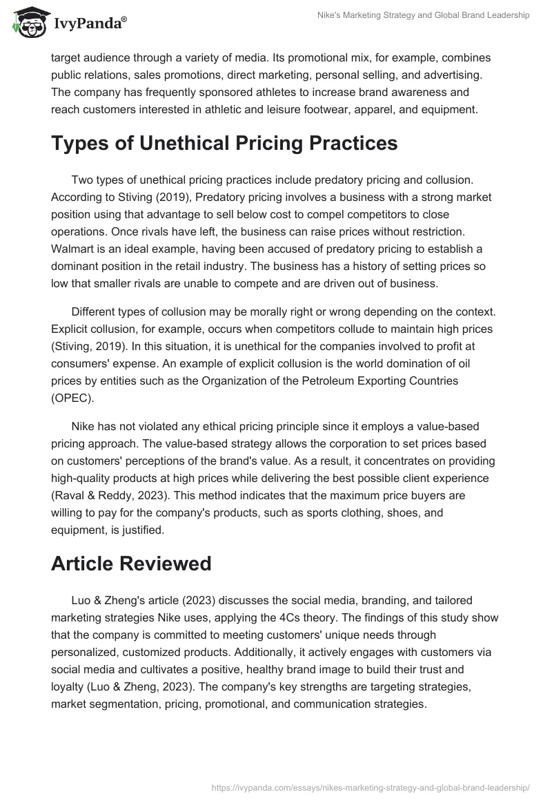 Nike's Marketing Strategy and Global Brand Leadership. Page 2