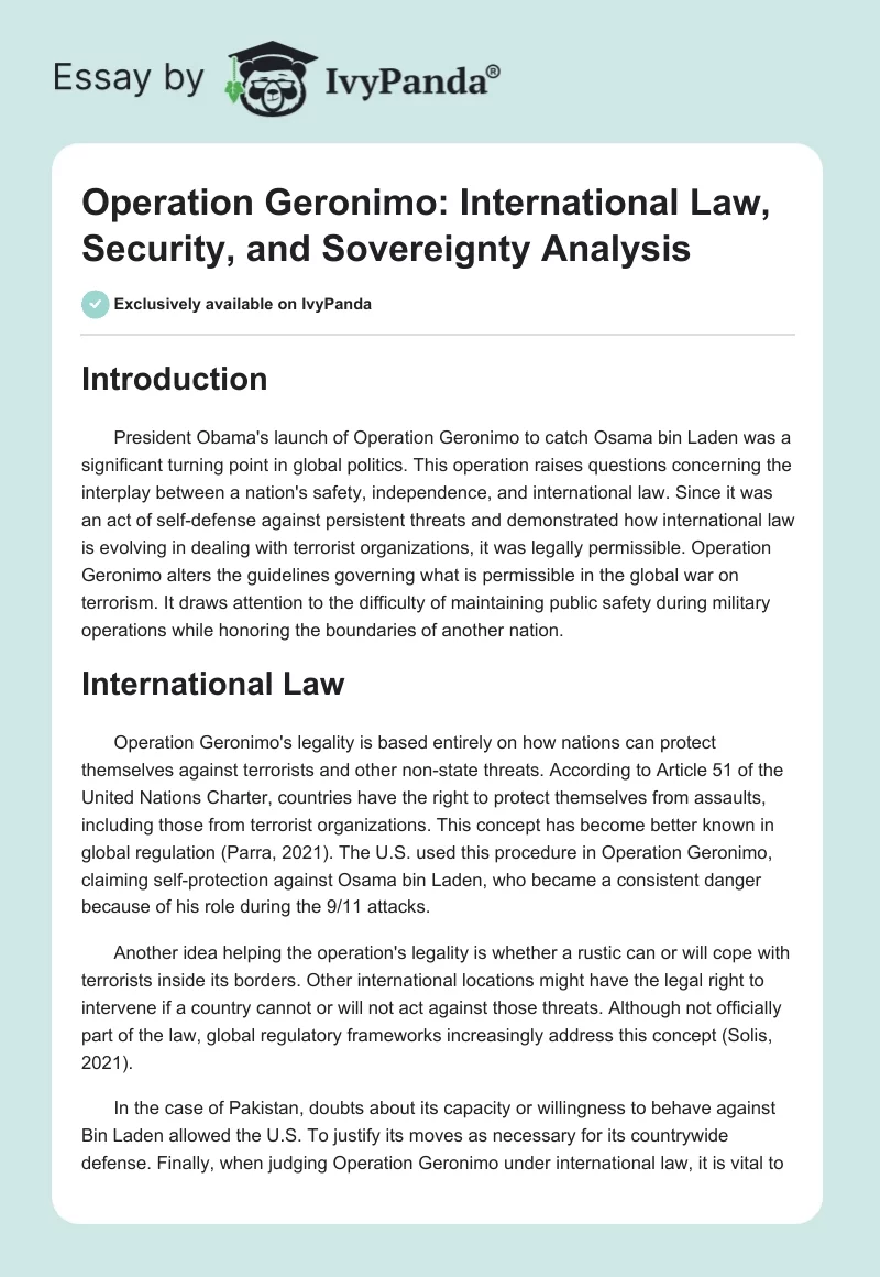 Operation Geronimo: International Law, Security, and Sovereignty Analysis. Page 1