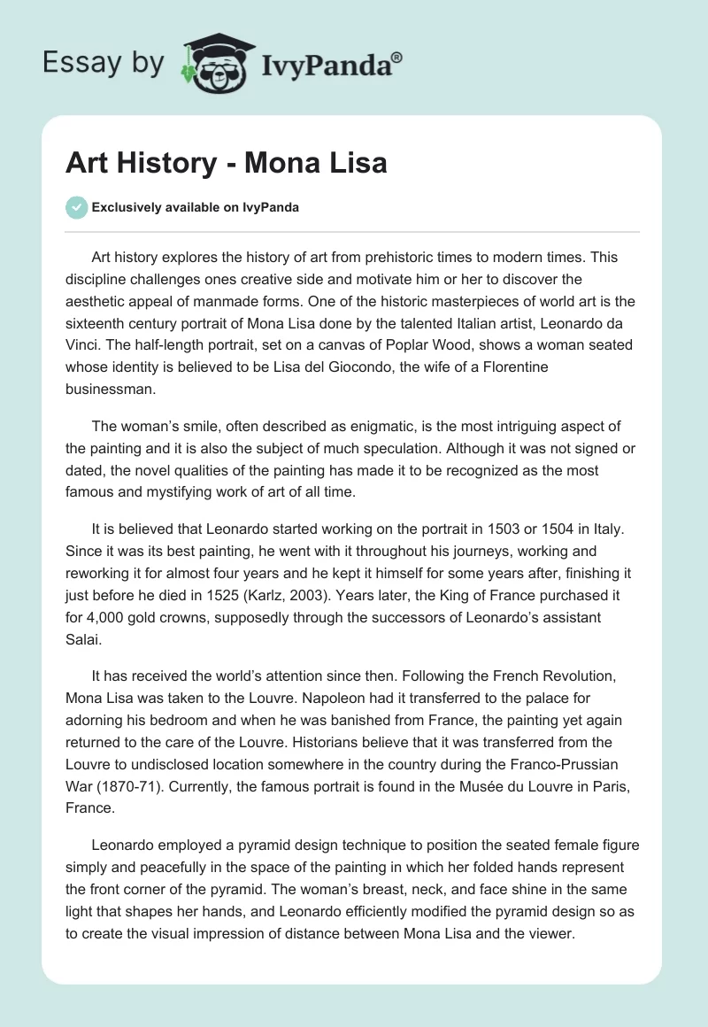 Art History - Mona Lisa. Page 1