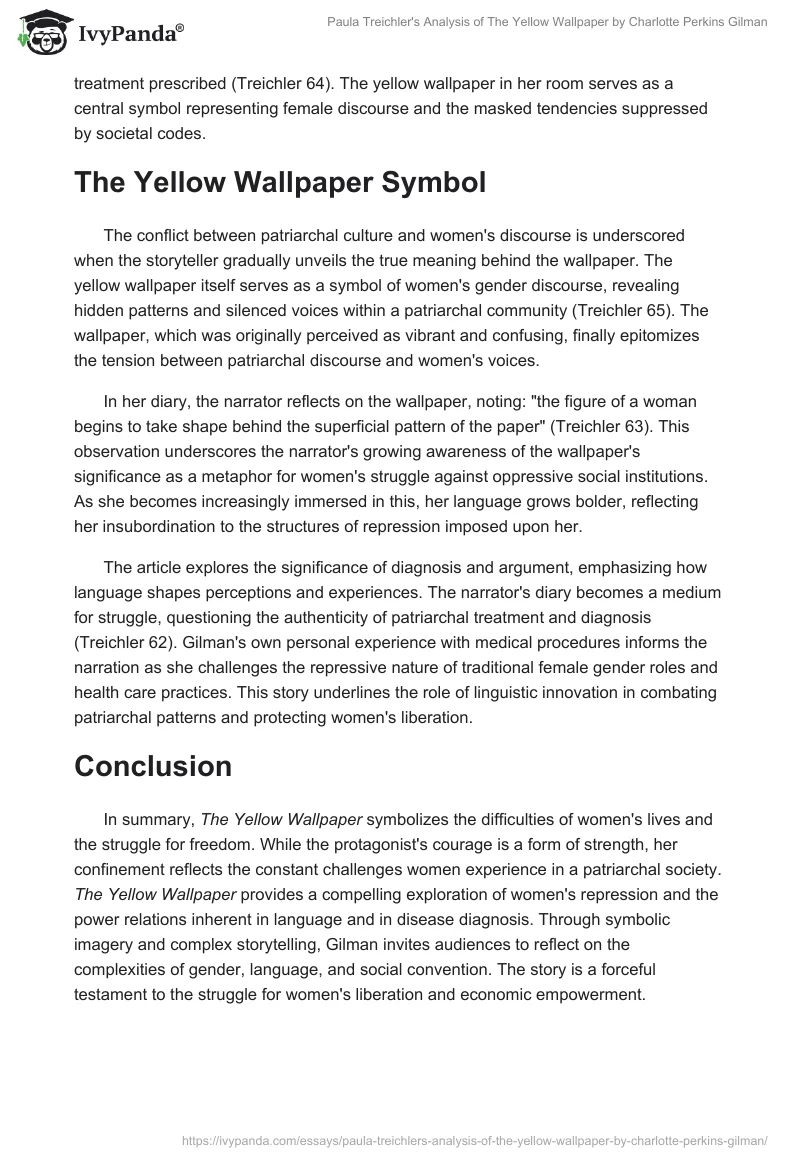 Paula Treichler's Analysis of "The Yellow Wallpaper" by Charlotte Perkins Gilman. Page 2