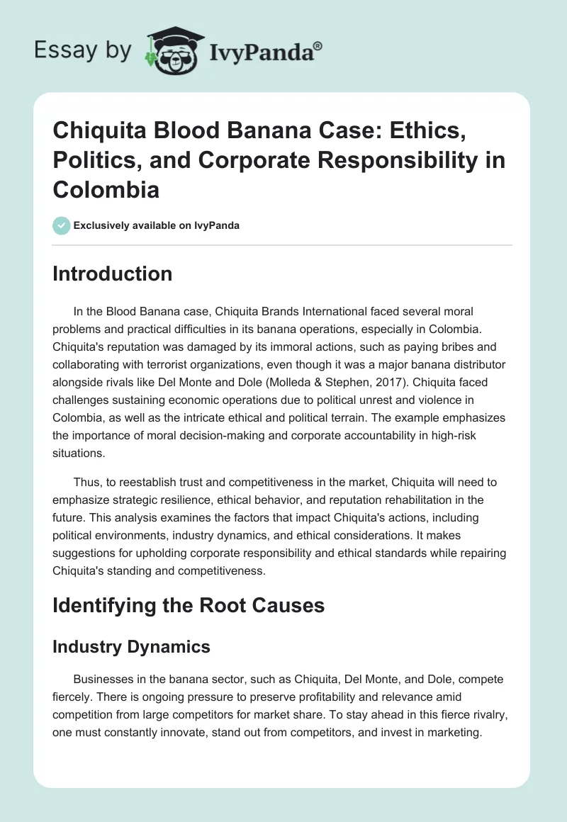 Chiquita Blood Banana Case: Ethics, Politics, and Corporate Responsibility in Colombia. Page 1