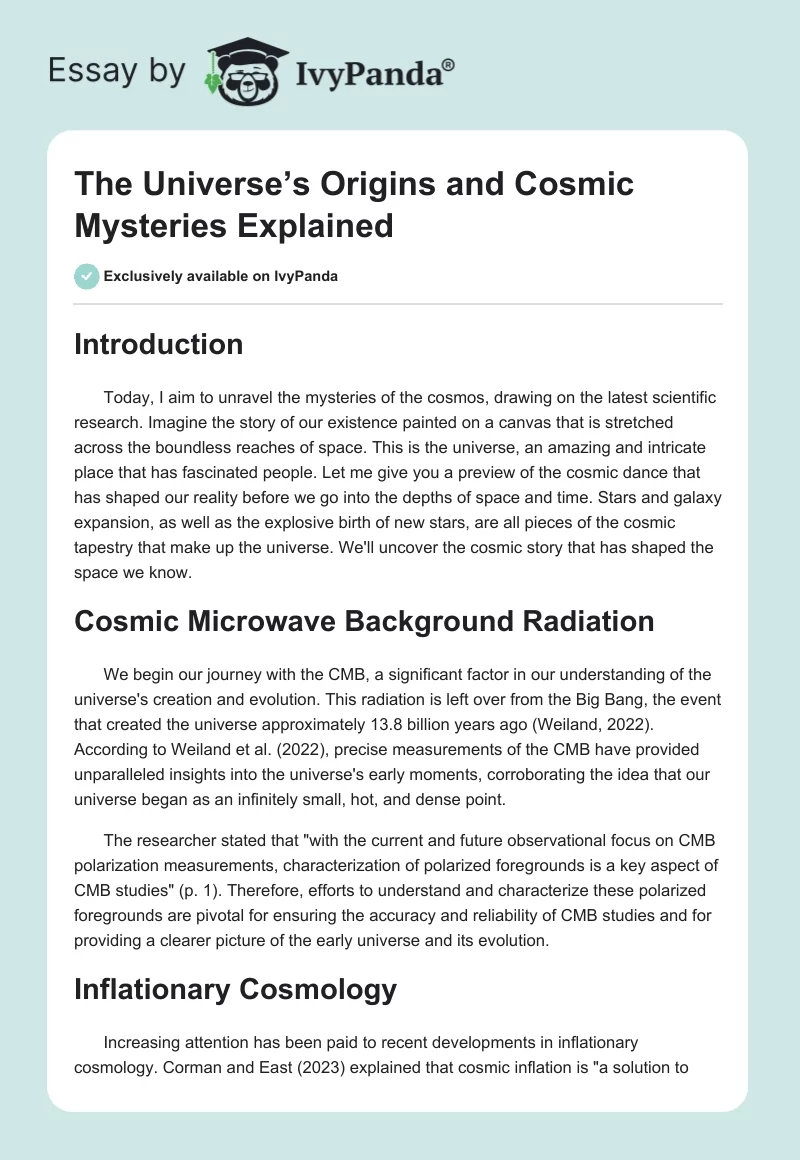 The Universe’s Origins and Cosmic Mysteries Explained. Page 1