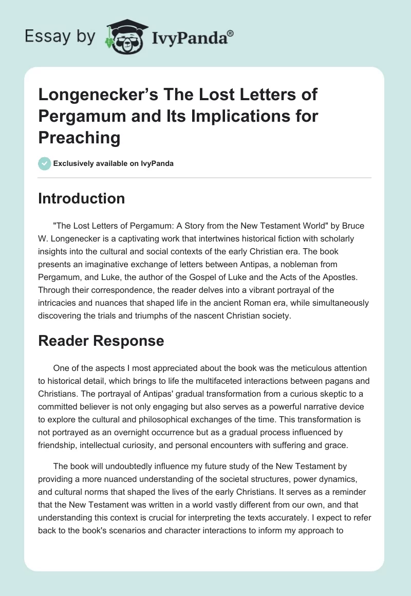 Longenecker’s The Lost Letters of Pergamum and Its Implications for Preaching. Page 1