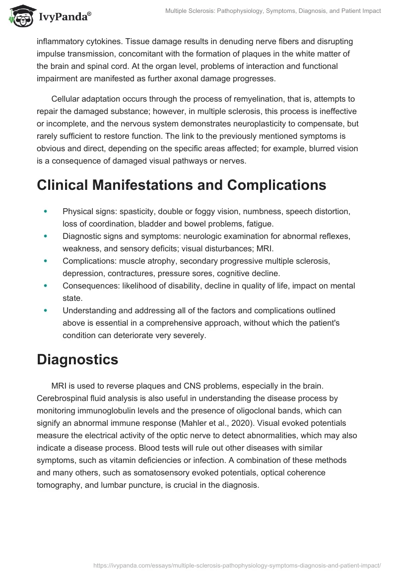 Multiple Sclerosis: Pathophysiology, Symptoms, Diagnosis, and Patient Impact. Page 2