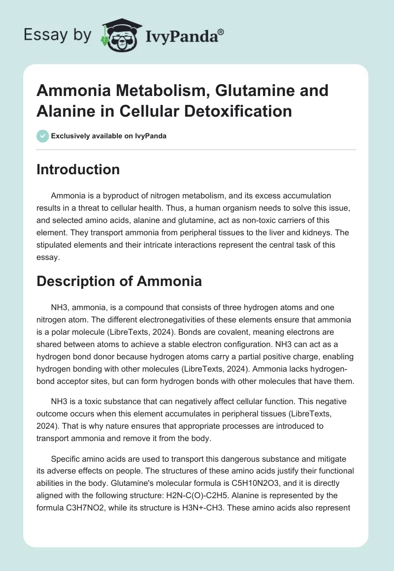Ammonia Metabolism, Glutamine and Alanine in Cellular Detoxification. Page 1