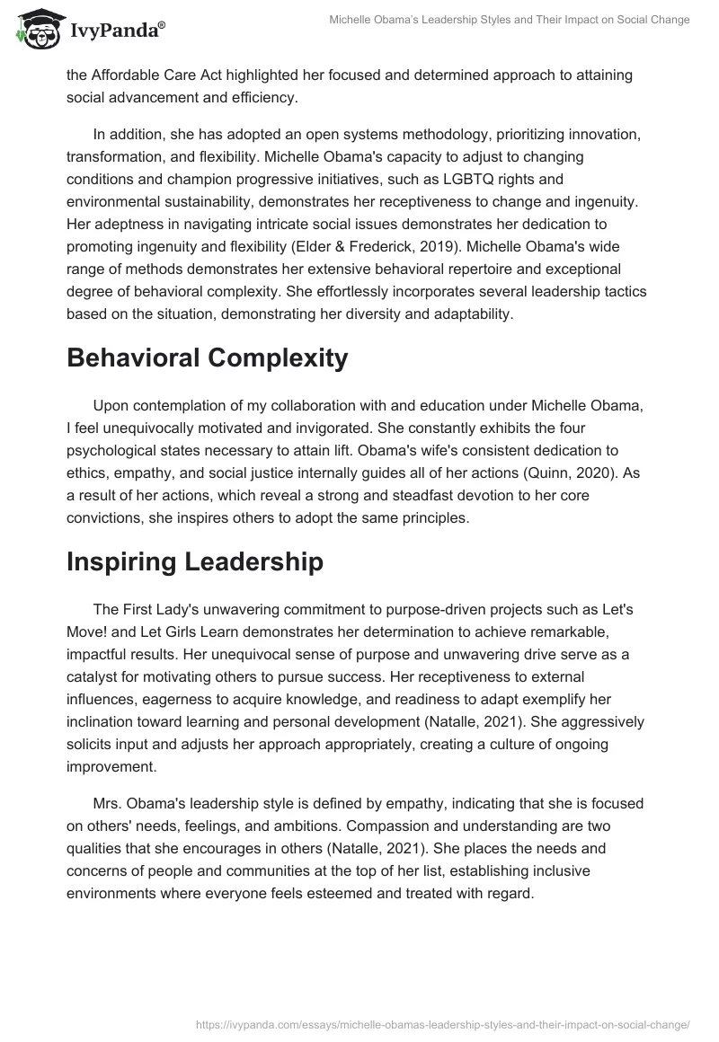 Michelle Obama’s Leadership Styles and Their Impact on Social Change. Page 2