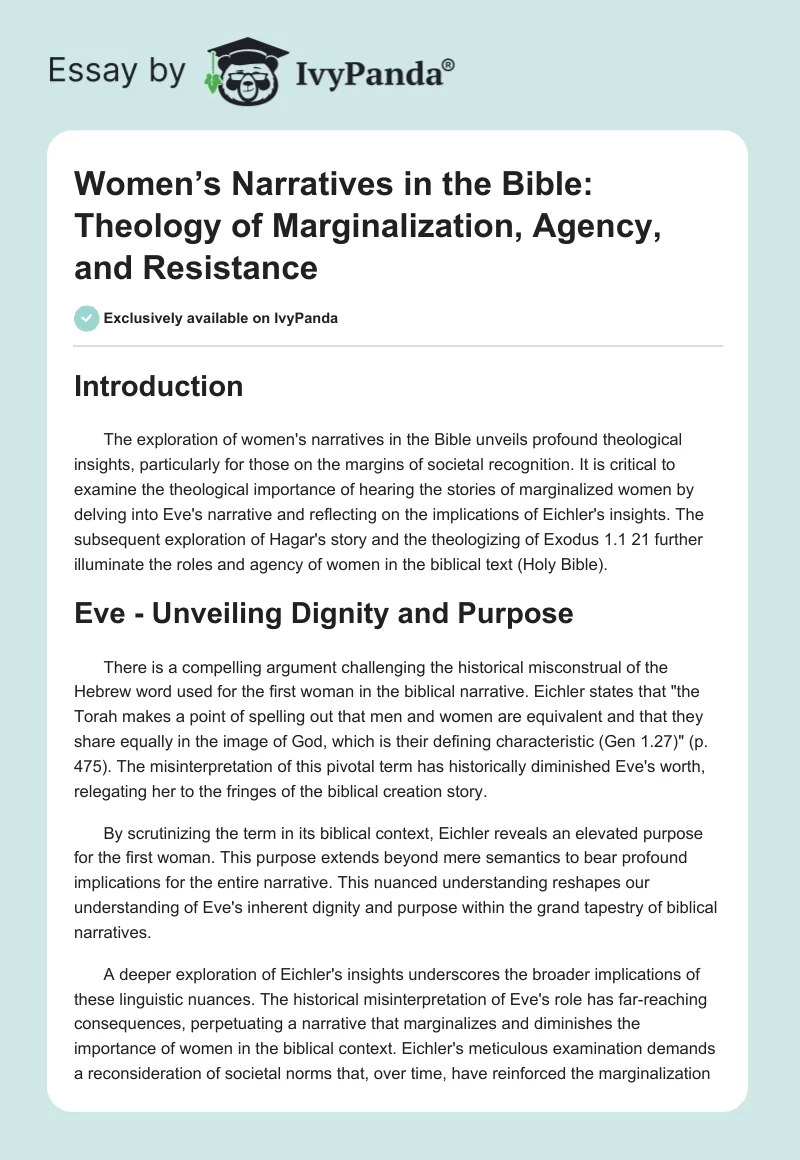 Women’s Narratives in the Bible: Theology of Marginalization, Agency, and Resistance. Page 1