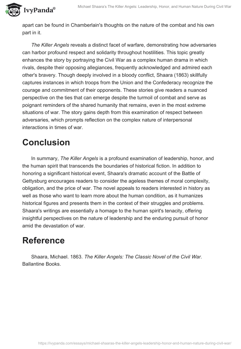 Michael Shaara’s The Killer Angels: Leadership, Honor, and Human Nature During Civil War. Page 2
