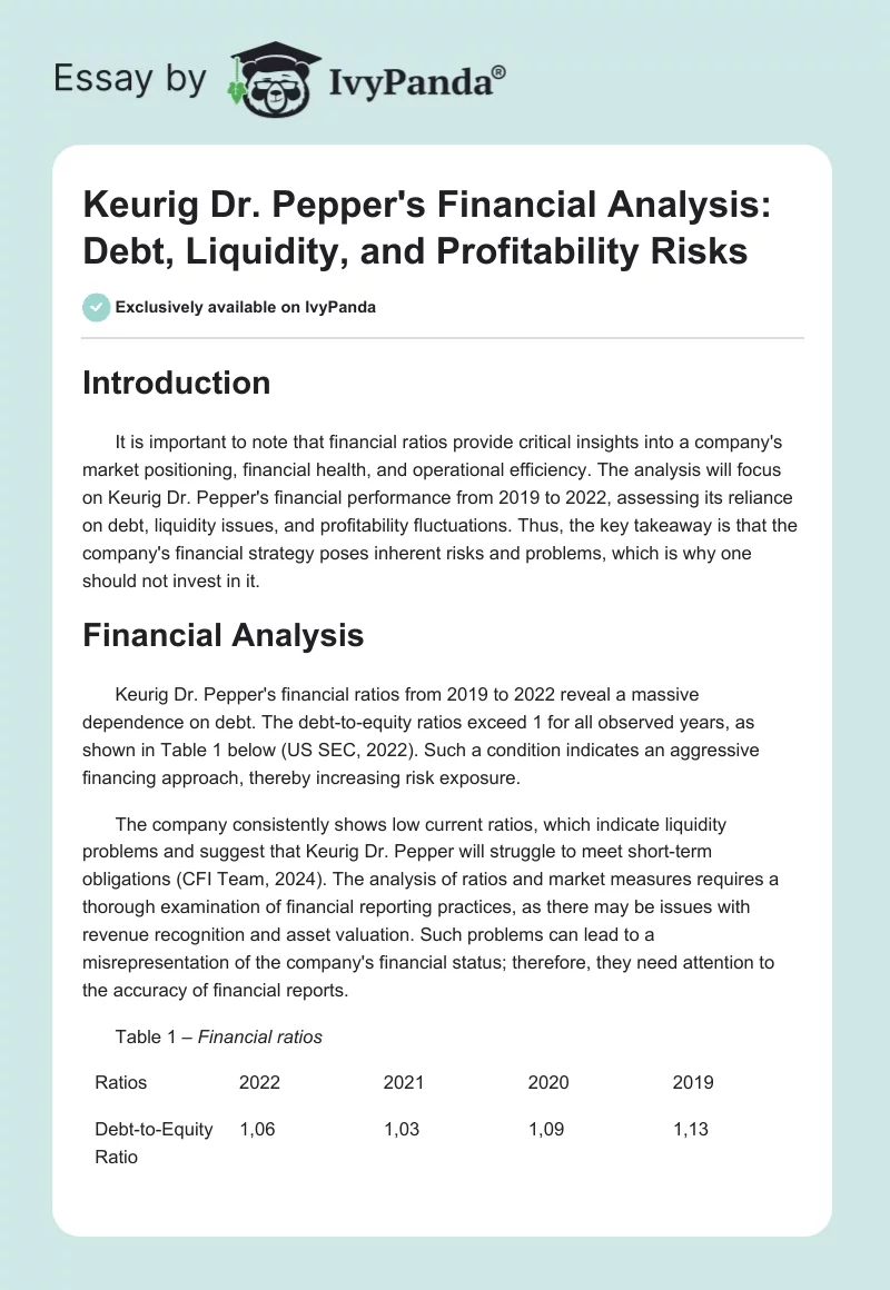 Keurig Dr. Pepper's Financial Analysis: Debt, Liquidity, and Profitability Risks. Page 1