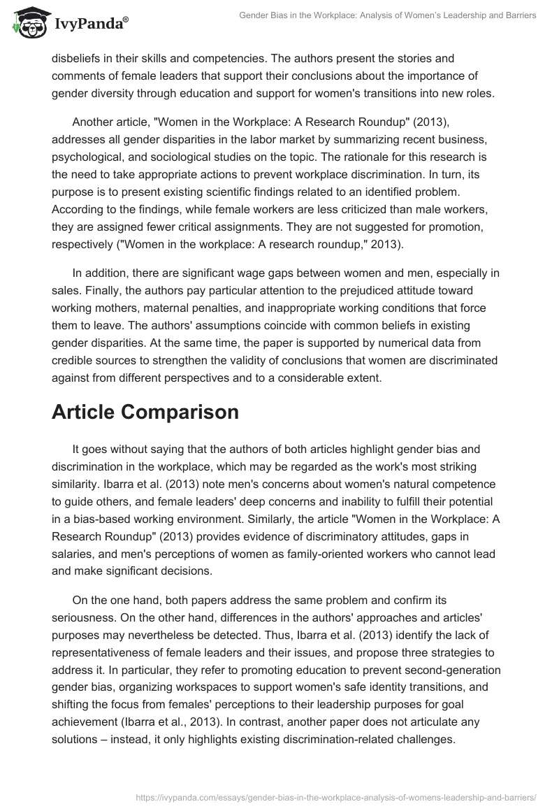 Gender Bias in the Workplace: Analysis of Women’s Leadership and Barriers. Page 2