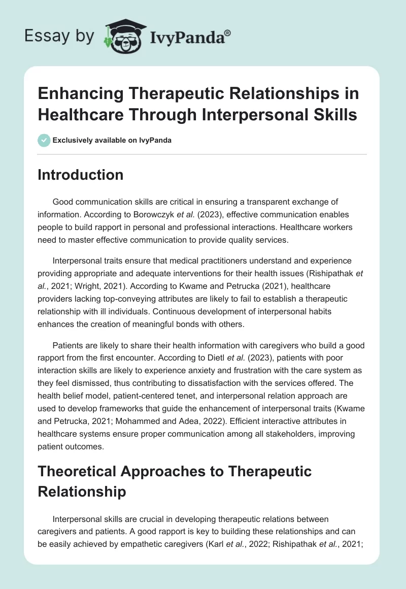 Enhancing Therapeutic Relationships in Healthcare Through Interpersonal Skills. Page 1