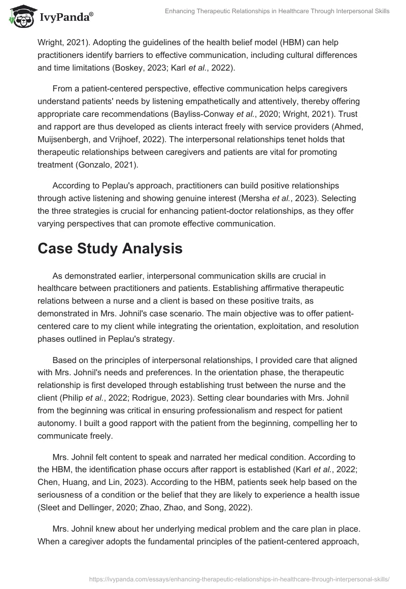 Enhancing Therapeutic Relationships in Healthcare Through Interpersonal Skills. Page 2