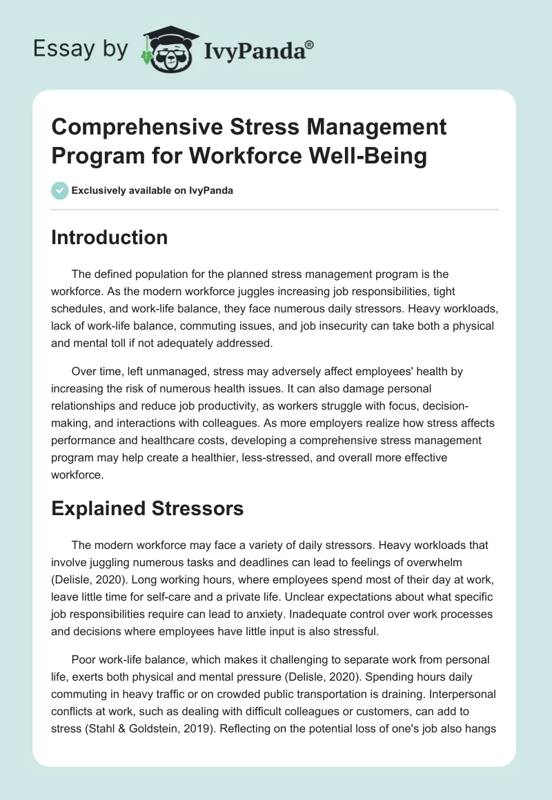 Comprehensive Stress Management Program for Workforce Well-Being. Page 1
