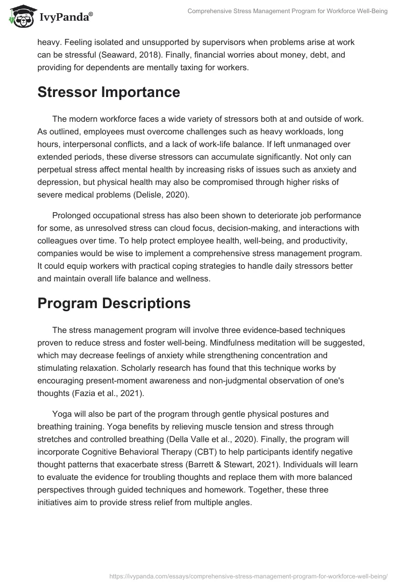 Comprehensive Stress Management Program for Workforce Well-Being. Page 2