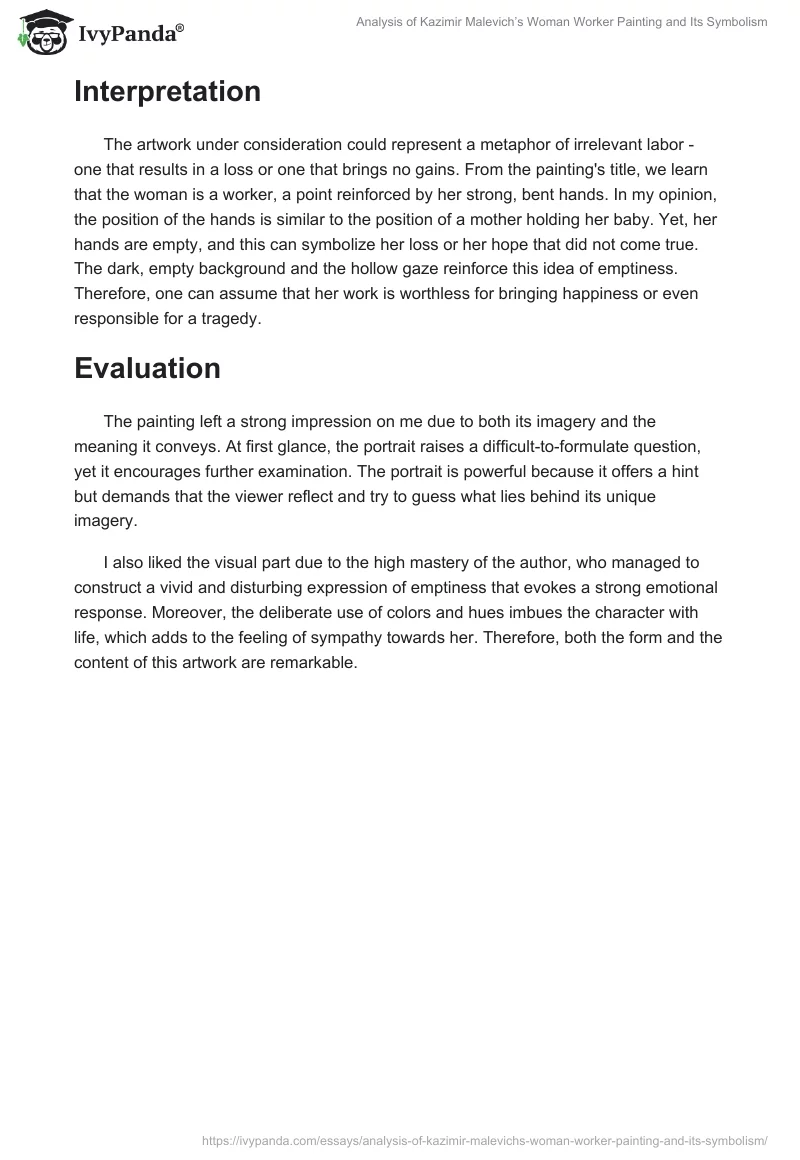 Analysis of Kazimir Malevich’s Woman Worker Painting and Its Symbolism. Page 2