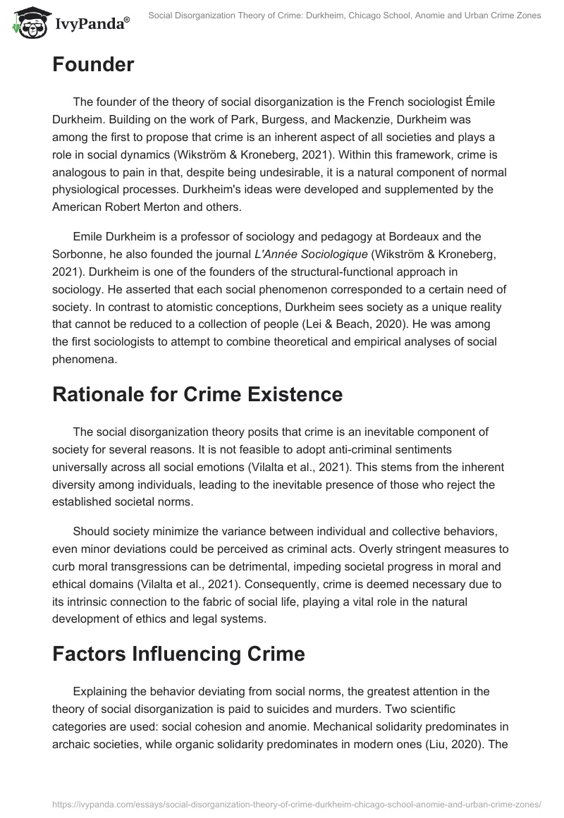 Social Disorganization Theory of Crime: Durkheim, Chicago School, Anomie and Urban Crime Zones. Page 2