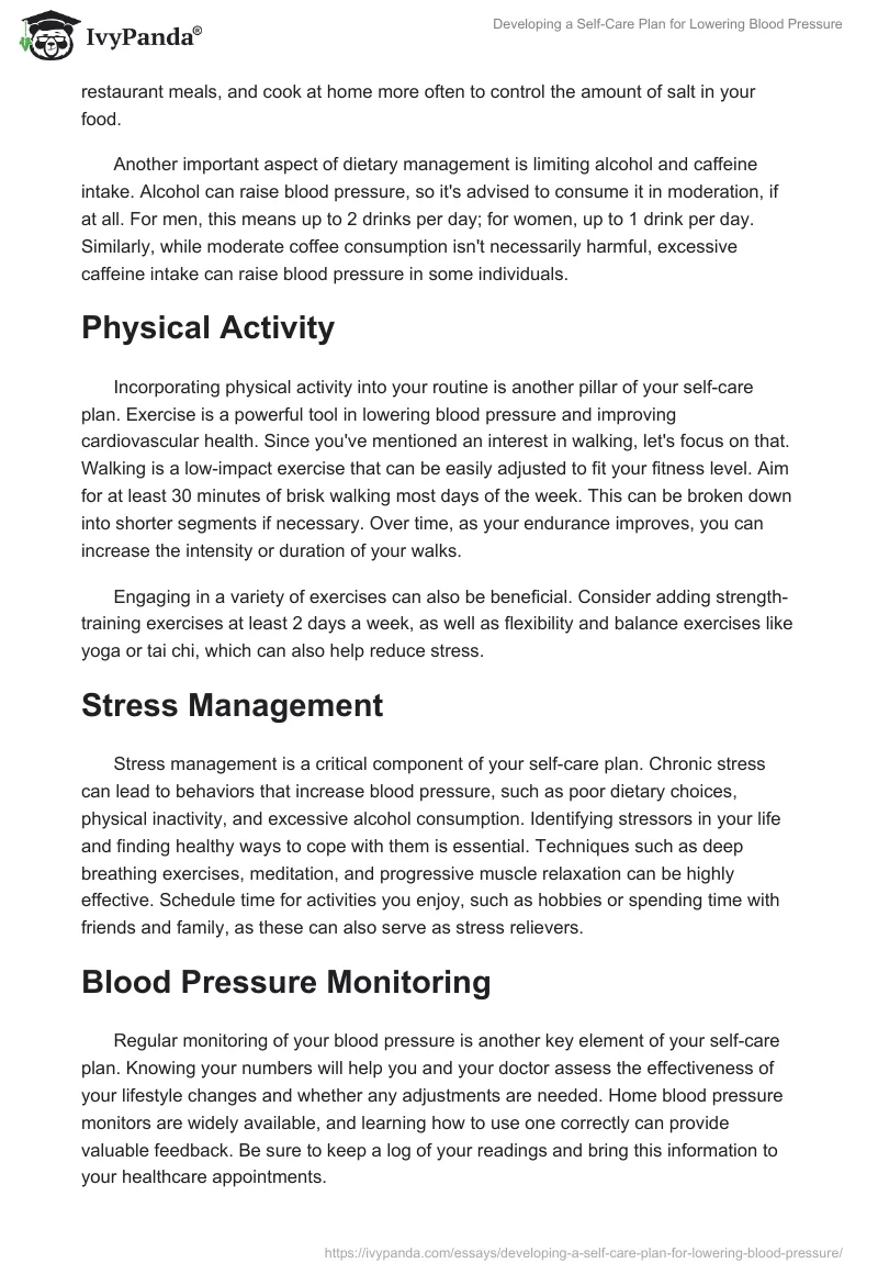 Developing a Self-Care Plan for Lowering Blood Pressure. Page 2