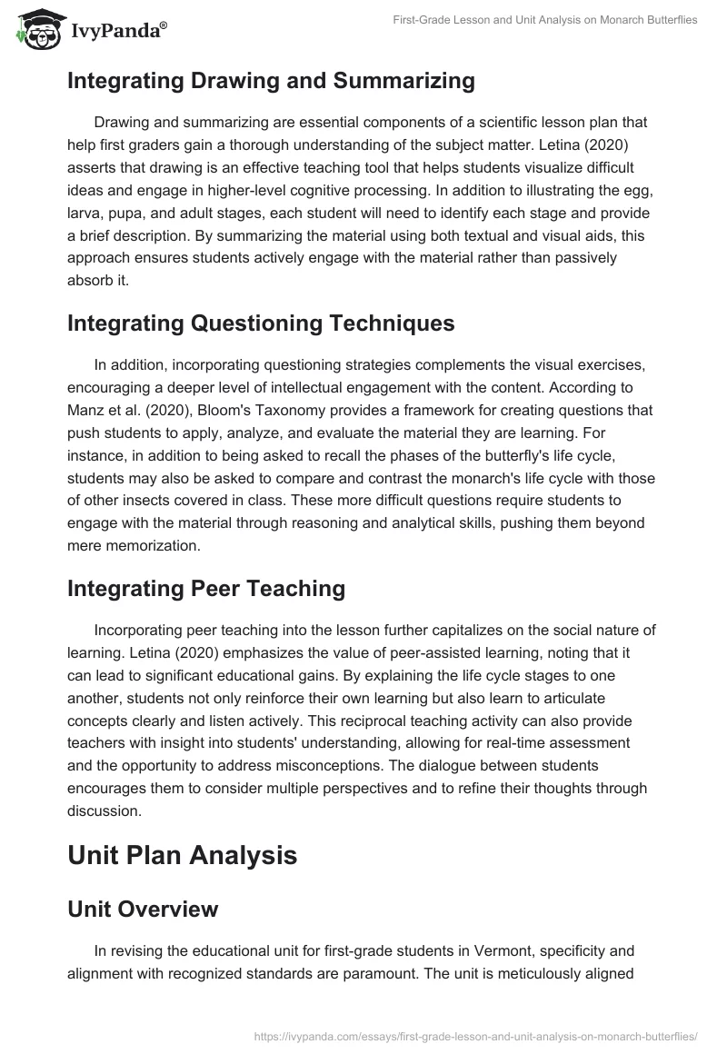 First-Grade Lesson and Unit Analysis on Monarch Butterflies. Page 2