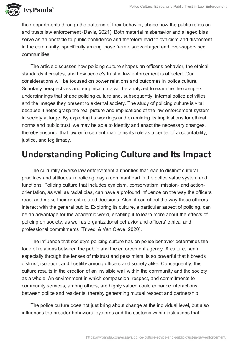 Police Culture, Ethics, and Public Trust in Law Enforcement. Page 2