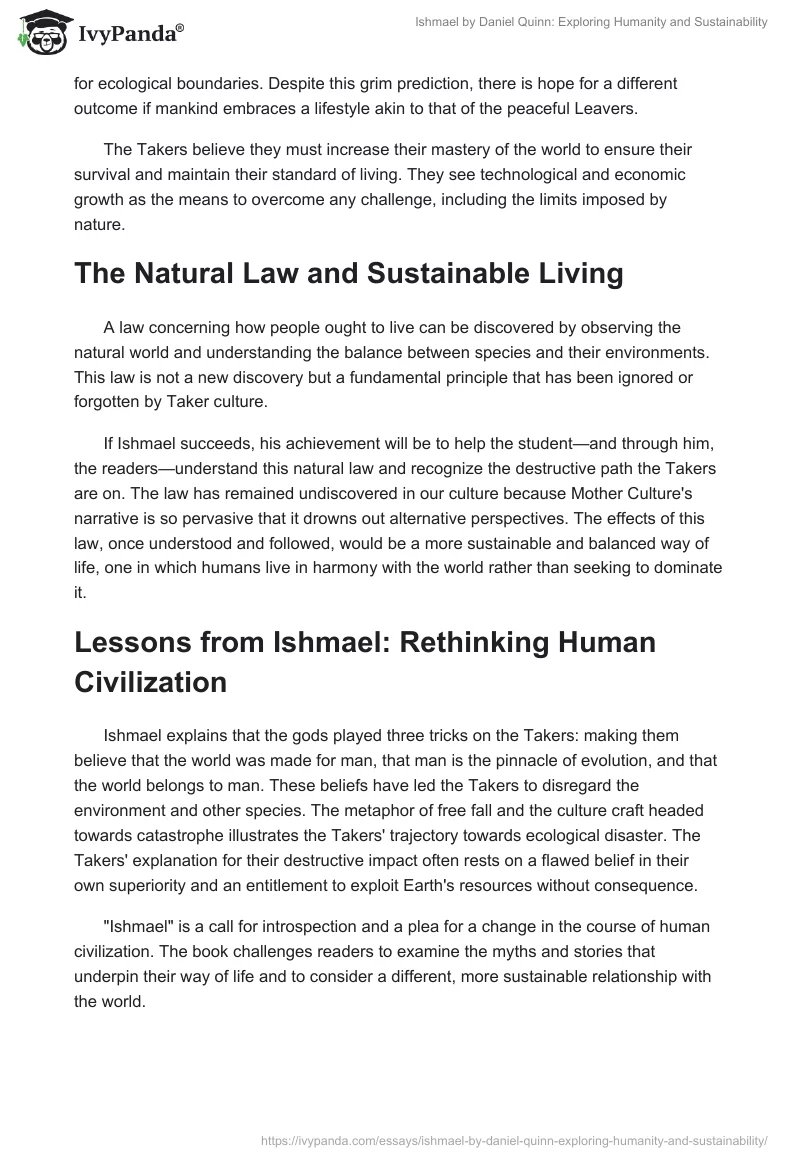Ishmael by Daniel Quinn: Exploring Humanity and Sustainability. Page 2