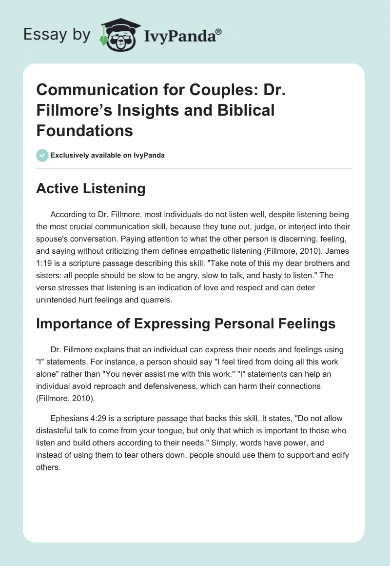 Communication for Couples: Dr. Fillmore’s Insights and Biblical Foundations. Page 1