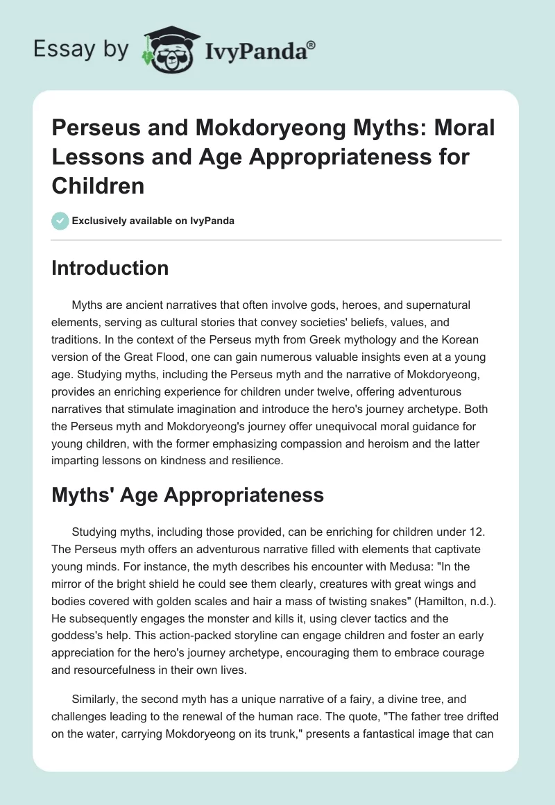 Perseus and Mokdoryeong Myths: Moral Lessons and Age Appropriateness for Children. Page 1
