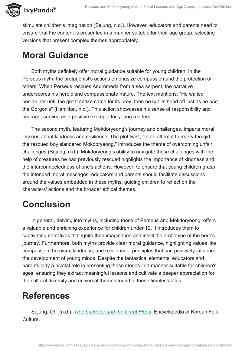 Perseus and Mokdoryeong Myths: Moral Lessons and Age Appropriateness for Children. Page 2