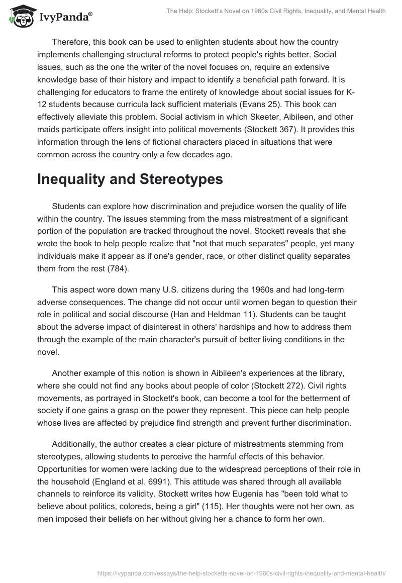 The Help: Stockett’s Novel on 1960s Civil Rights, Inequality, and Mental Health. Page 2