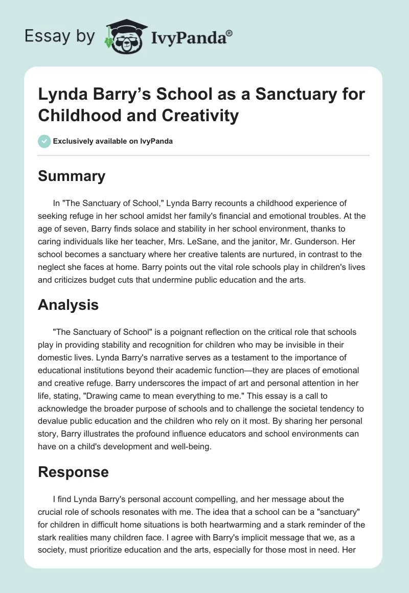 Lynda Barry’s School as a Sanctuary for Childhood and Creativity. Page 1
