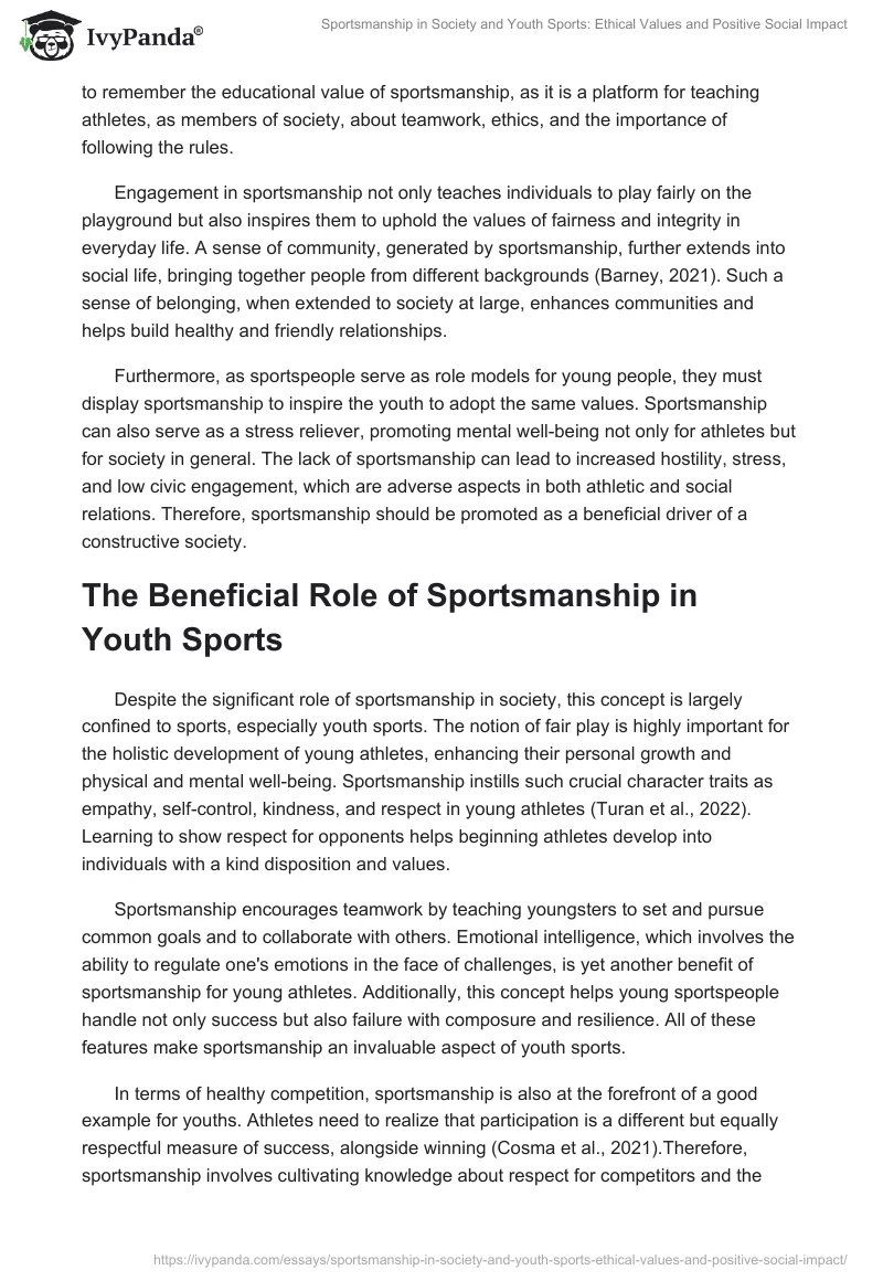 Sportsmanship in Society and Youth Sports: Ethical Values and Positive Social Impact. Page 2