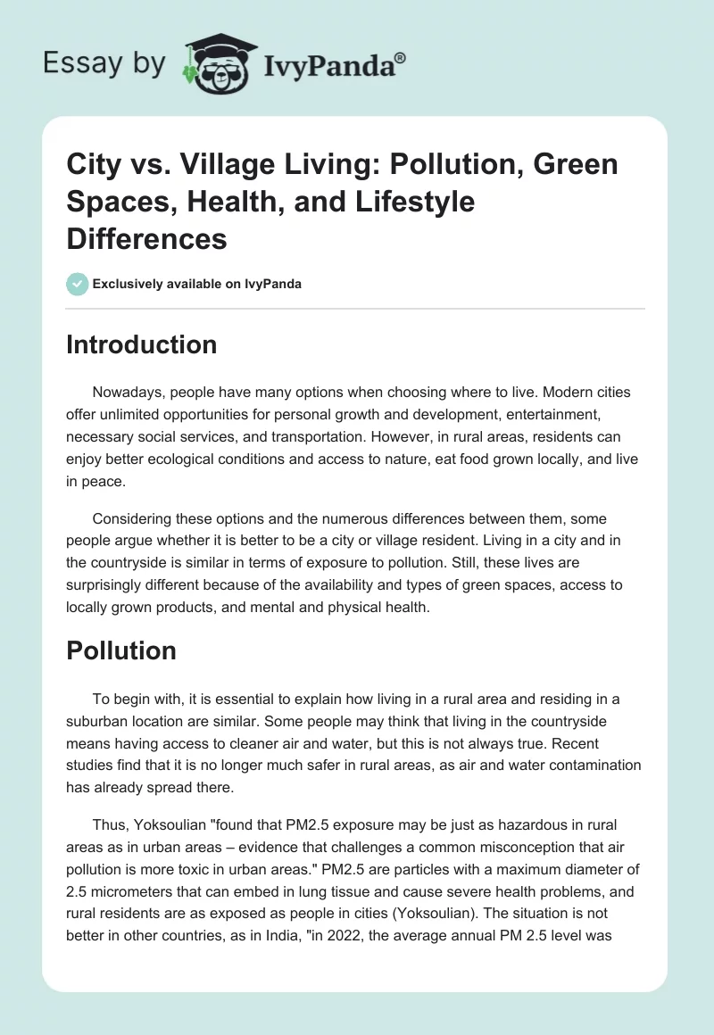 City vs. Village Living: Pollution, Green Spaces, Health, and Lifestyle Differences. Page 1
