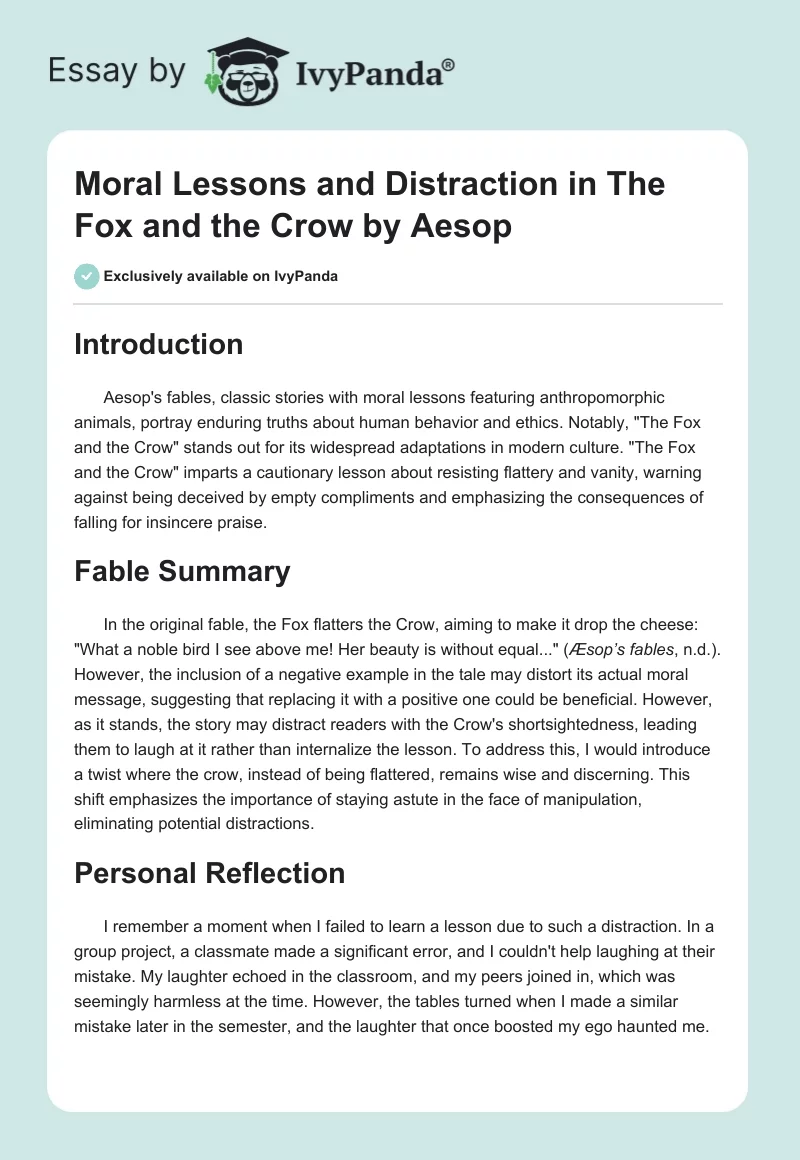 Moral Lessons and Distraction in The Fox and the Crow by Aesop. Page 1