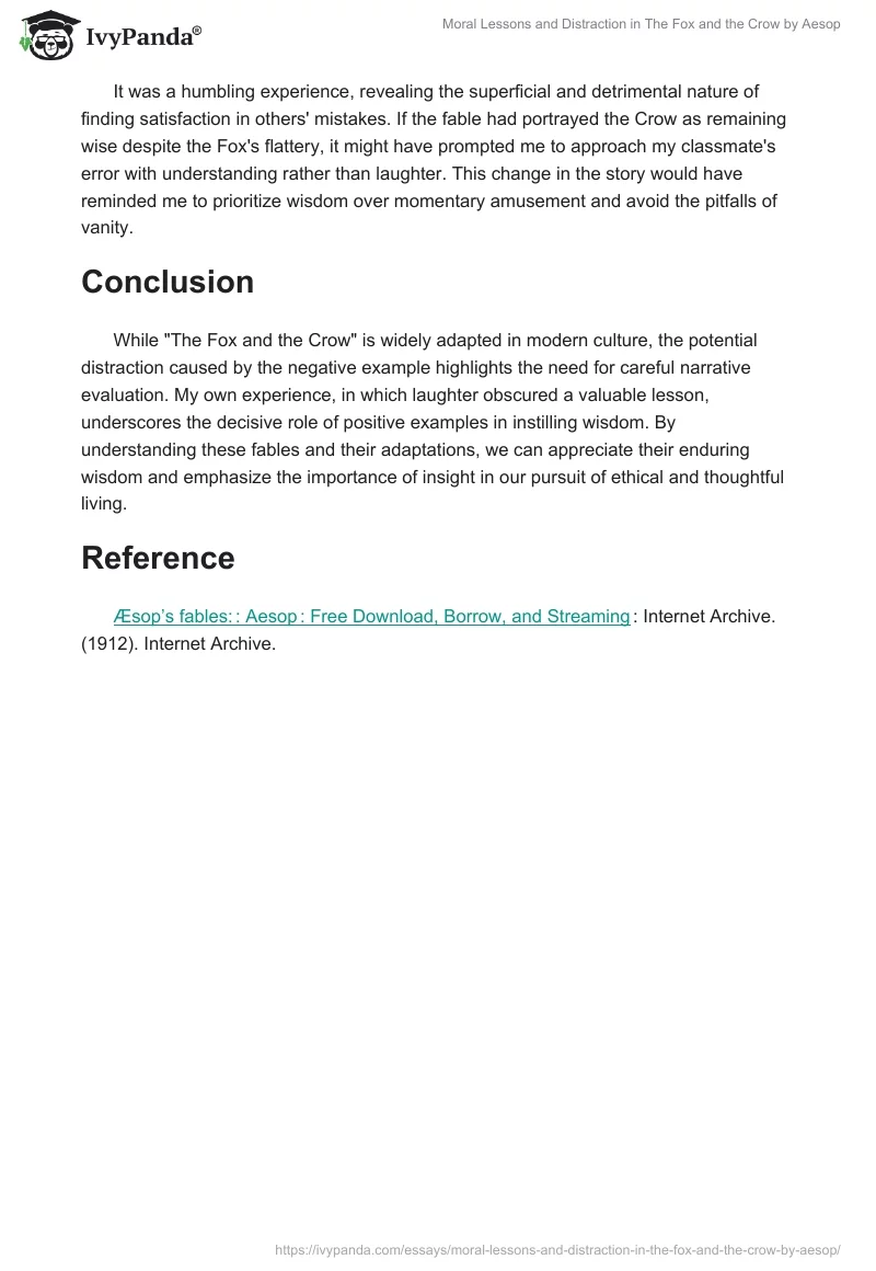 Moral Lessons and Distraction in The Fox and the Crow by Aesop. Page 2