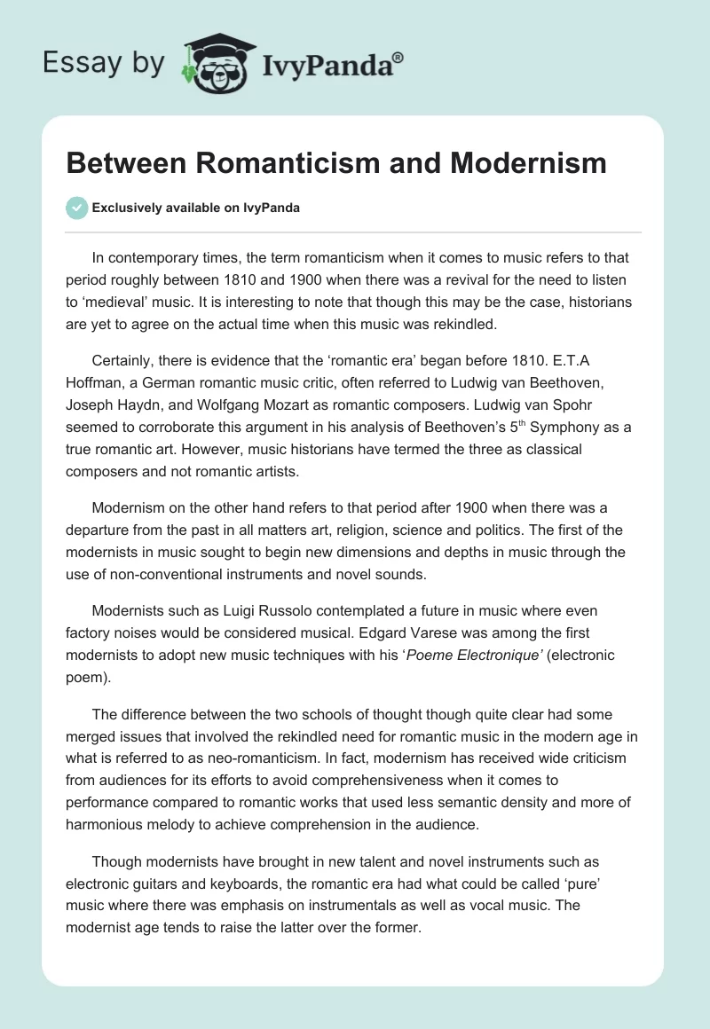 Between Romanticism and Modernism. Page 1