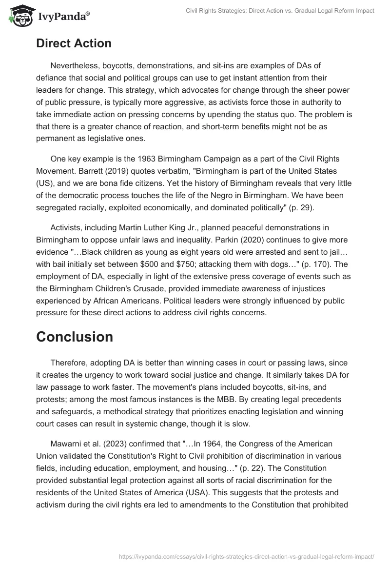 Civil Rights Strategies: Direct Action vs. Gradual Legal Reform Impact. Page 2
