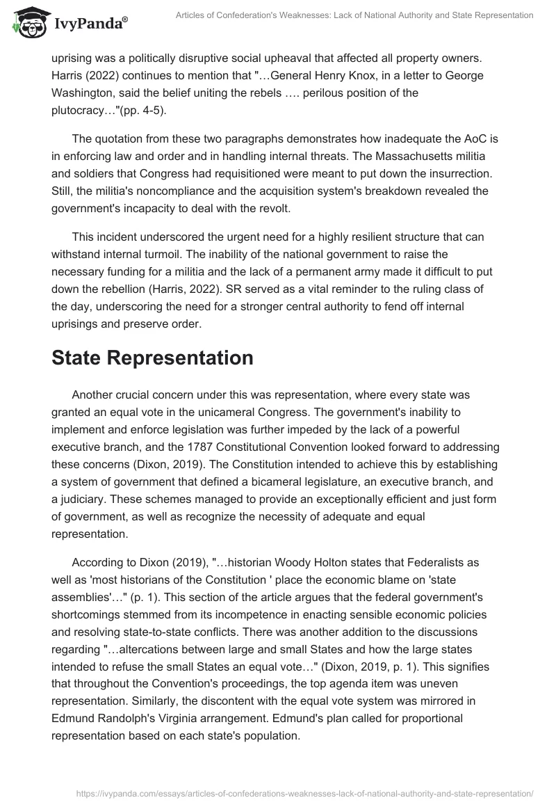Articles of Confederation's Weaknesses: Lack of National Authority and State Representation. Page 2