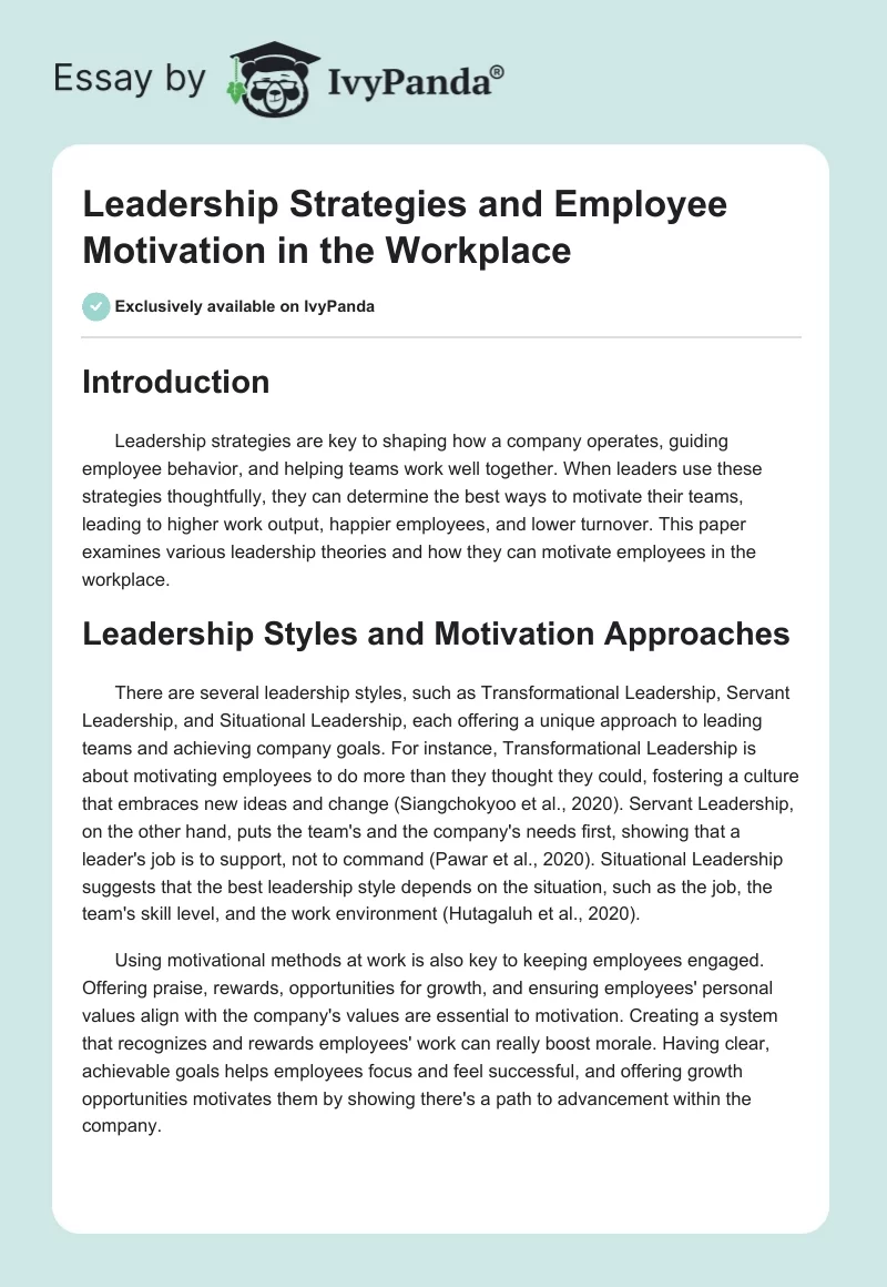 Leadership Strategies and Employee Motivation in the Workplace. Page 1