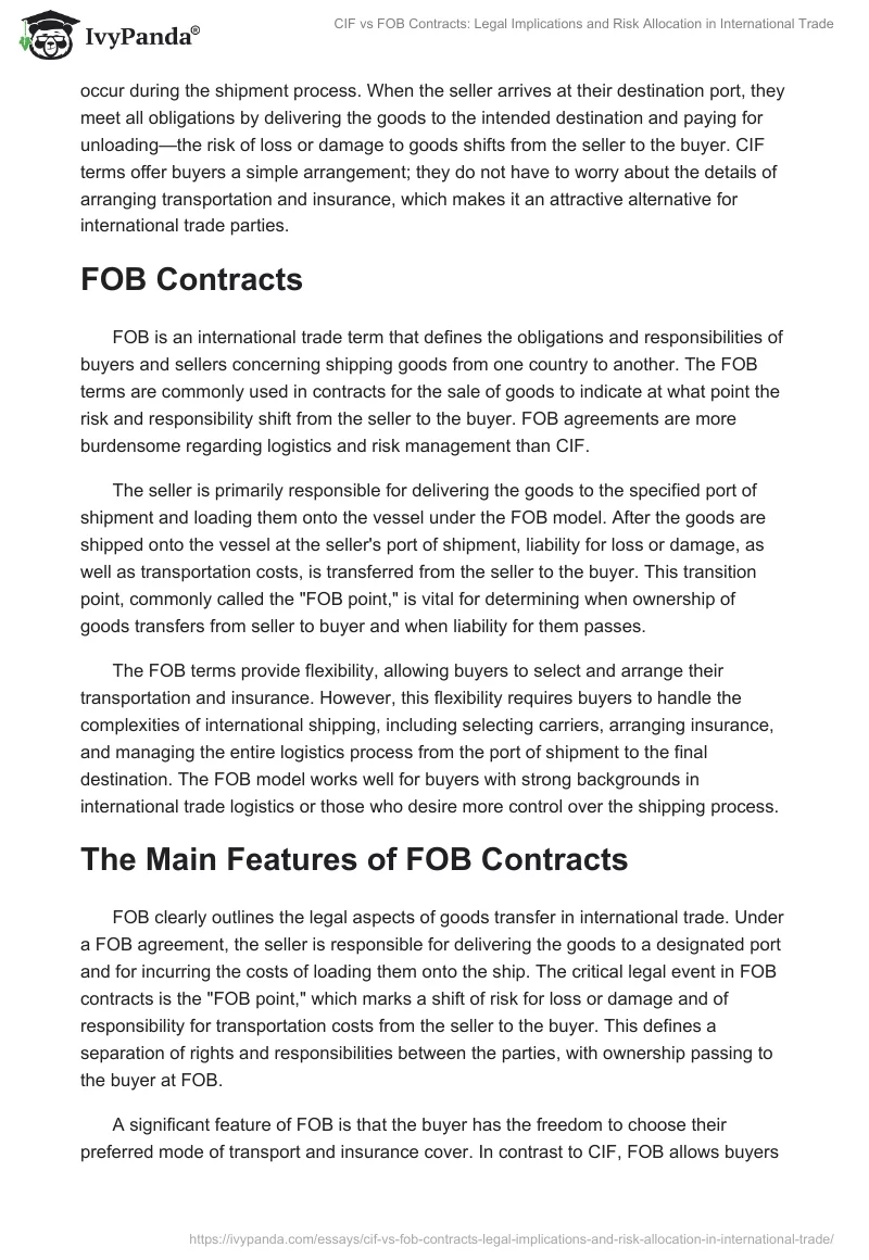 CIF vs FOB Contracts: Legal Implications and Risk Allocation in International Trade. Page 2